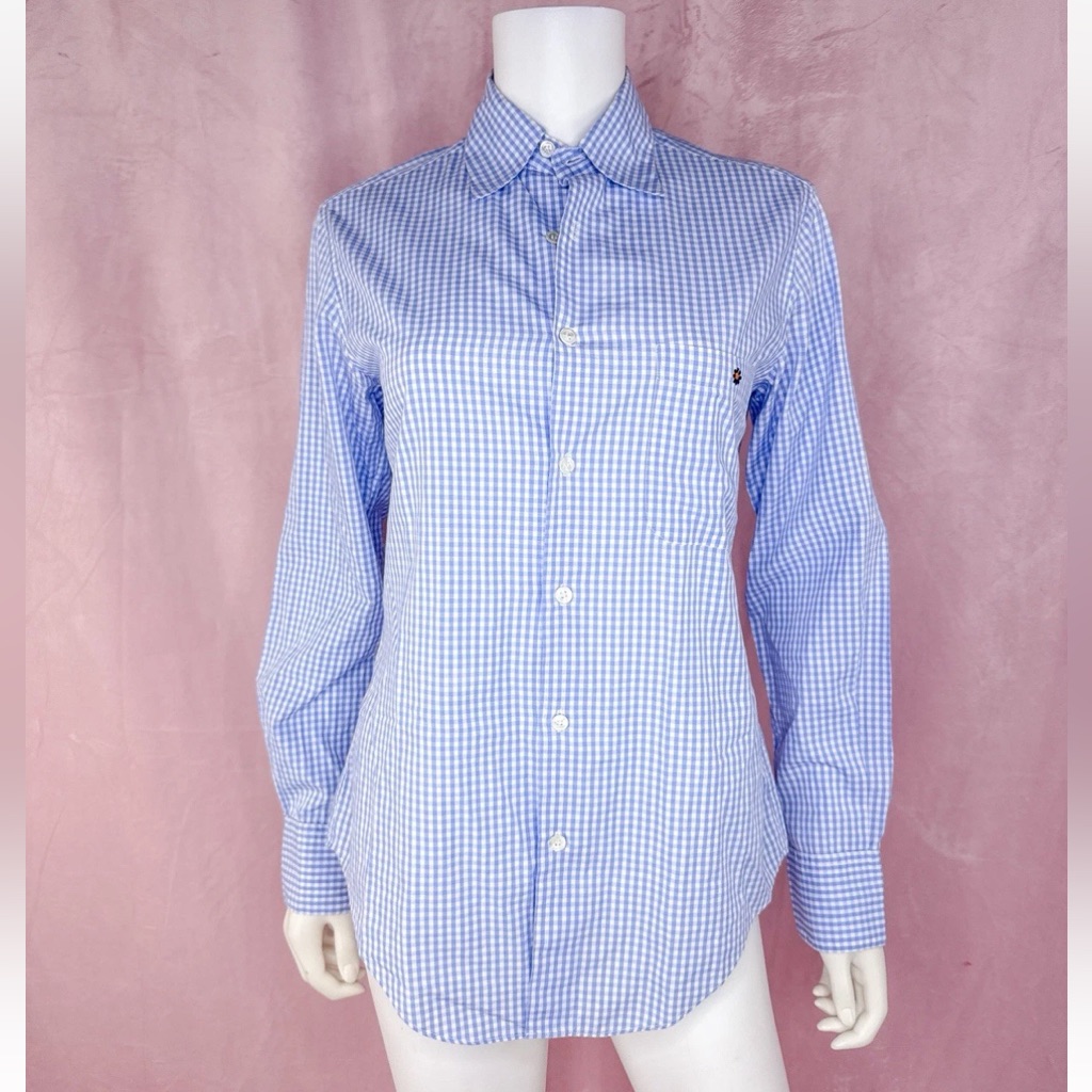 Jupe By Jackie Womens Cotton Embroidered Button Up Blouse Top Blue Size Small